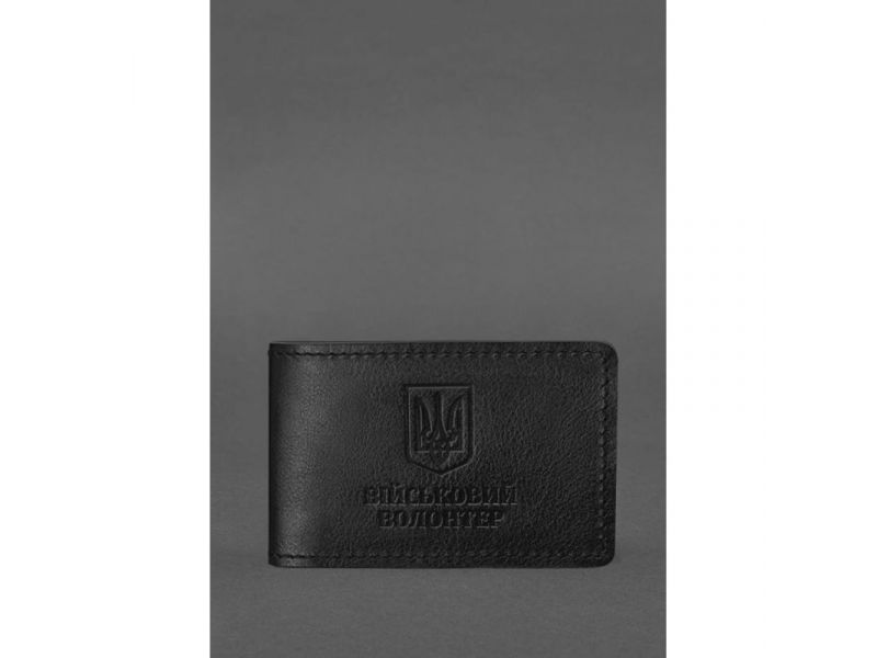 Кожаная обложка на удостоверение военного волотера Черная, фото 1