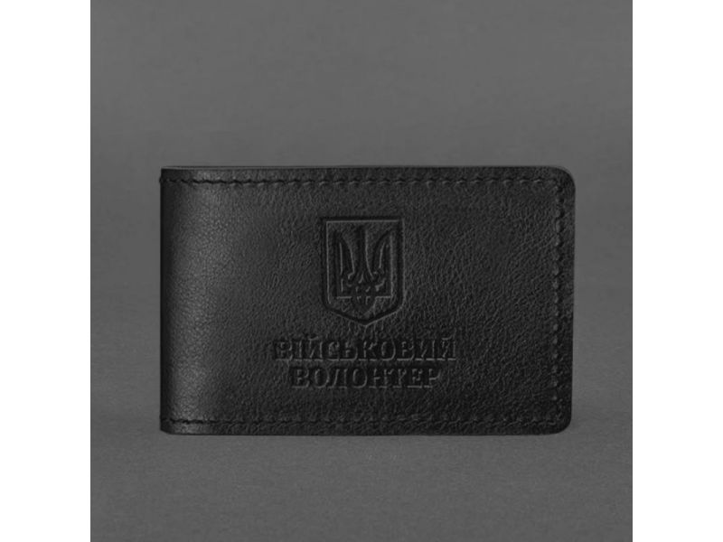 Кожаная обложка на удостоверение военного волотера Черная, фото 4
