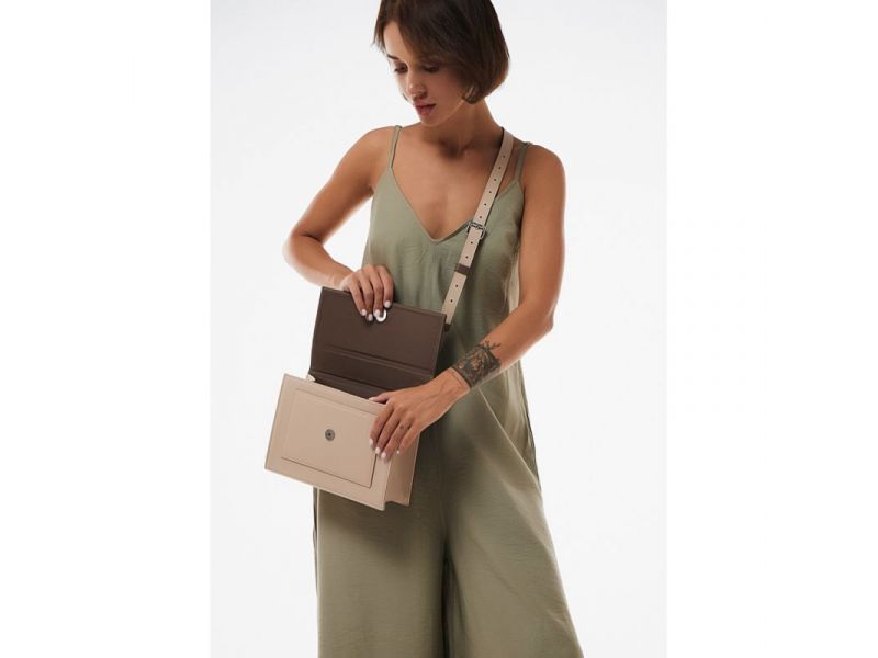 Женская кожаная сумка Grace темно-бежевый/бежевый, фото 4