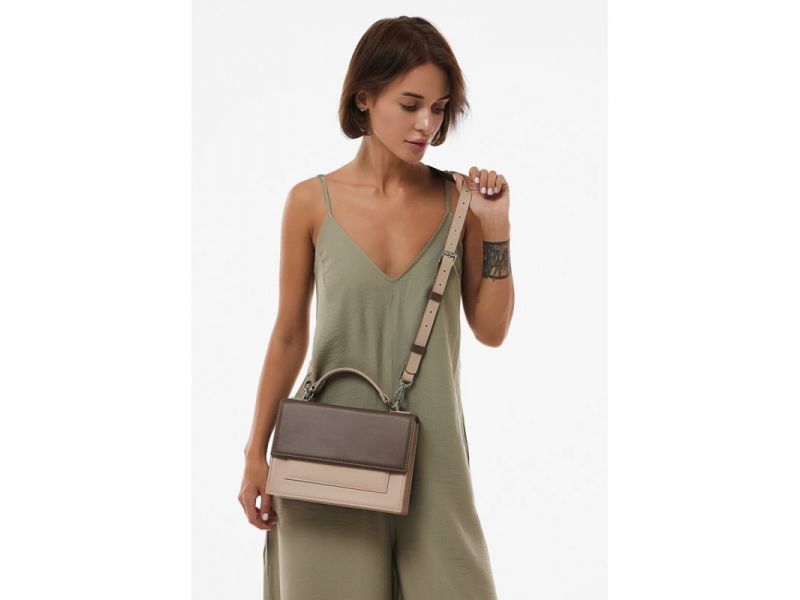 Женская кожаная сумка Grace темно-бежевый/бежевый, фото 6