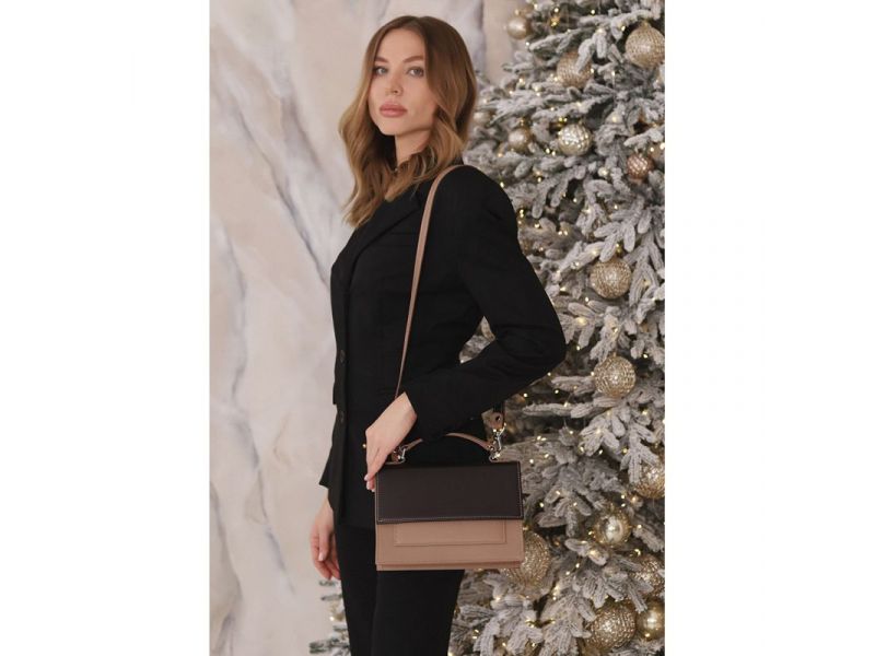 Женская кожаная сумка Grace темно-коричневый/карамель, фото 2