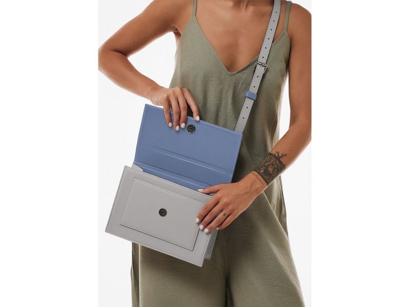 Женская кожаная сумка Grace голубой/серый, фото 3