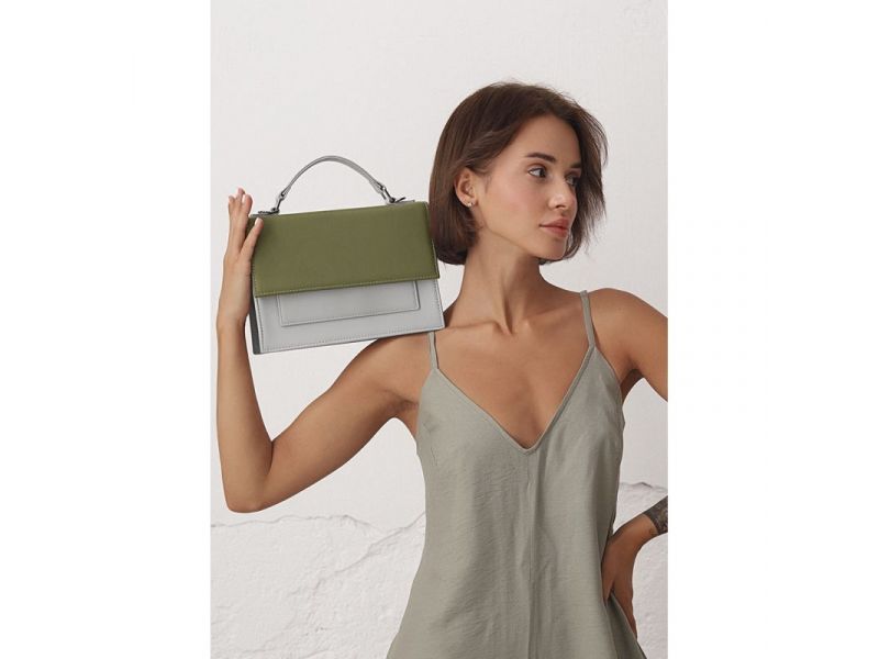 Женская кожаная сумка Grace оливковый/серый, фото 1