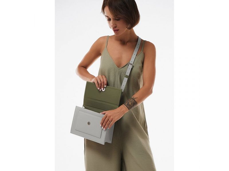 Женская кожаная сумка Grace оливковый/серый, фото 3