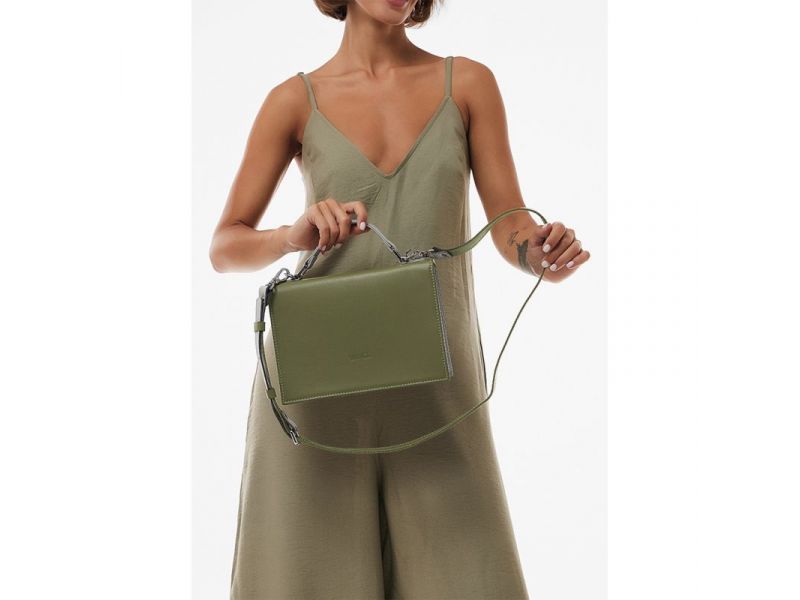 Женская кожаная сумка Grace оливковый/серый, фото 4