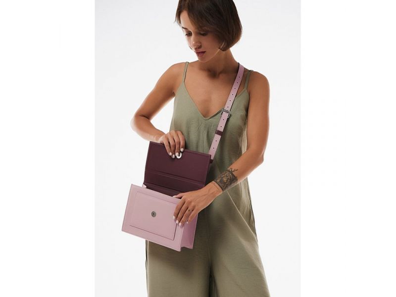 Женская кожаная сумка Grace бордовий/рожевий, фото 3