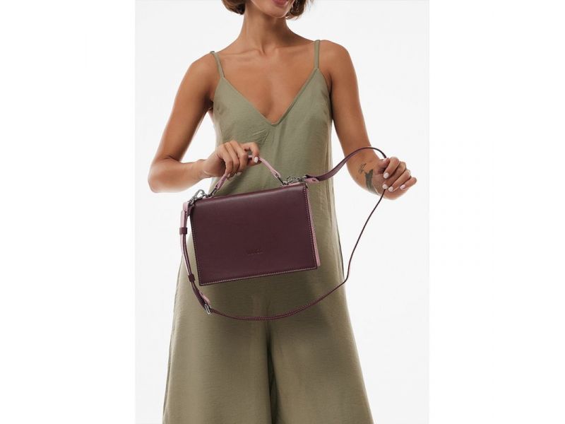 Женская кожаная сумка Grace бордовий/рожевий, фото 4