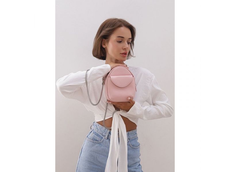 Кожаная женская мини-сумка Kroha розовый краст, фото 2