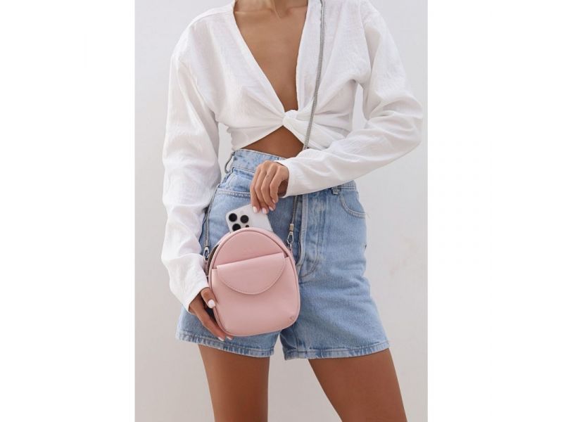 Кожаная женская мини-сумка Kroha розовый краст, фото 3