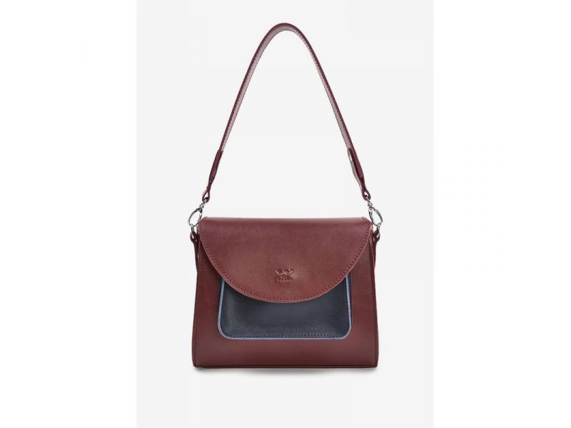 Женская кожаная сумка Liv бордово-синяя краст, фото 2