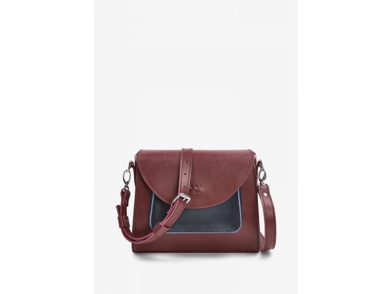 Женская кожаная сумка Liv бордово-синяя краст, фото 1