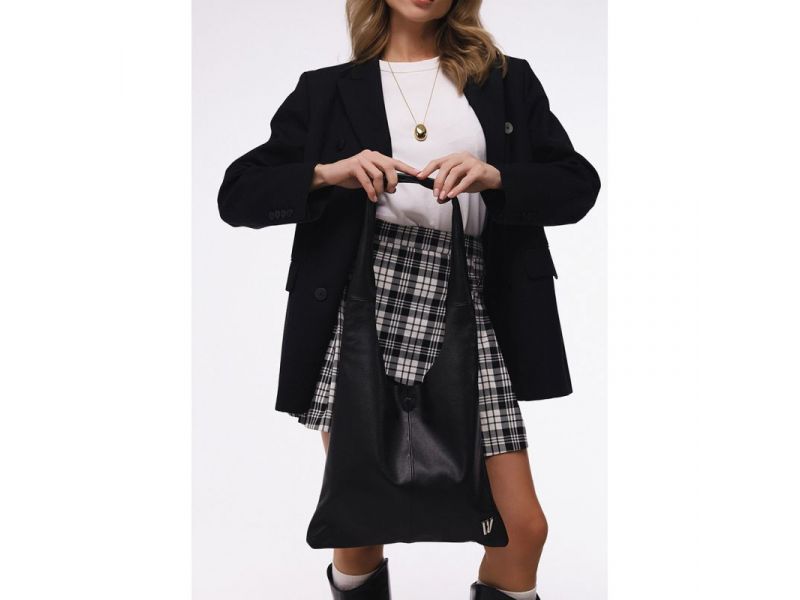 Кожаная сумка шопер Nika черный андора, фото 8