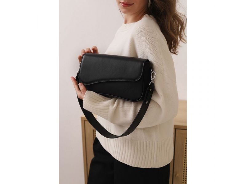 Женская кожаная сумка Nona черная краст, фото 1