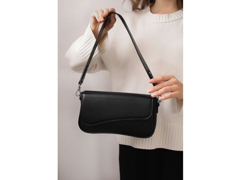 Женская кожаная сумка Nona черная краст, фото 2