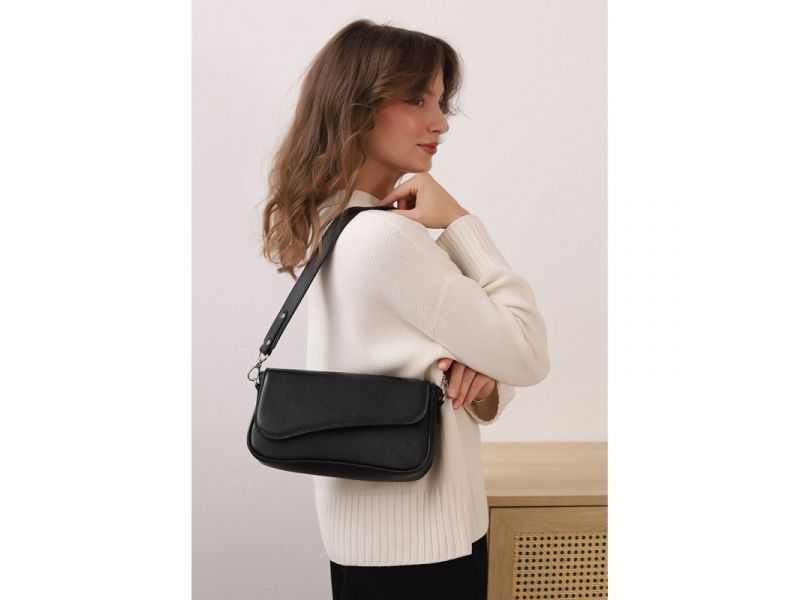 Женская кожаная сумка Nona черная краст, фото 3