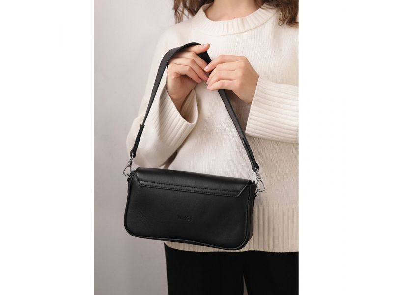 Женская кожаная сумка Nona черная краст, фото 5