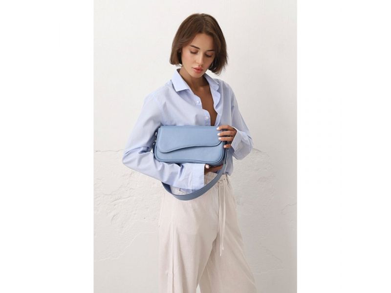 Женская кожаная сумка Nona голубой краст, фото 1