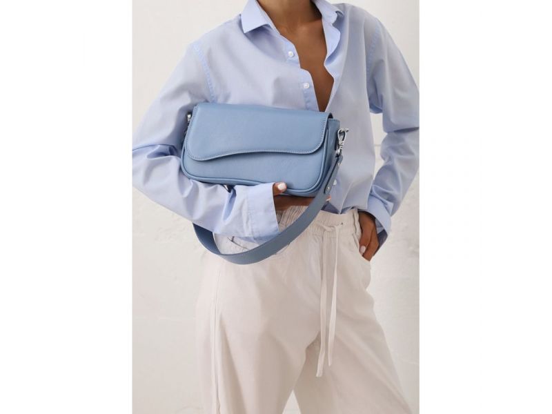 Женская кожаная сумка Nona голубой краст, фото 2