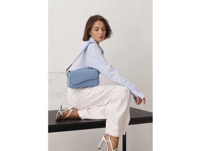 Женская кожаная сумка Nona голубой краст, фото 5