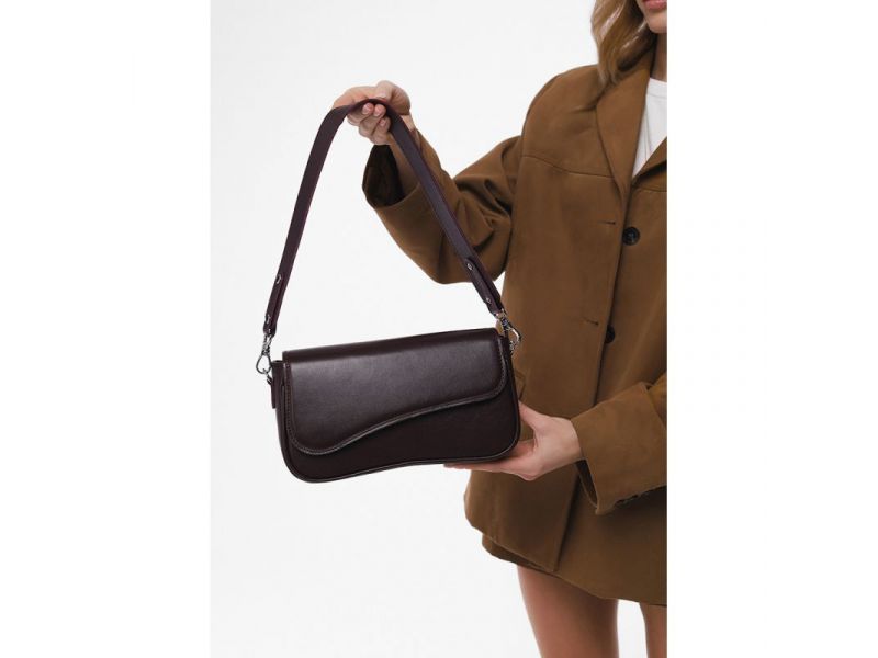 Женская кожаная сумка Nona бордовая краст, фото 2