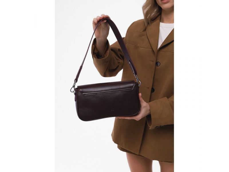 Женская кожаная сумка Nona бордовая краст, фото 4