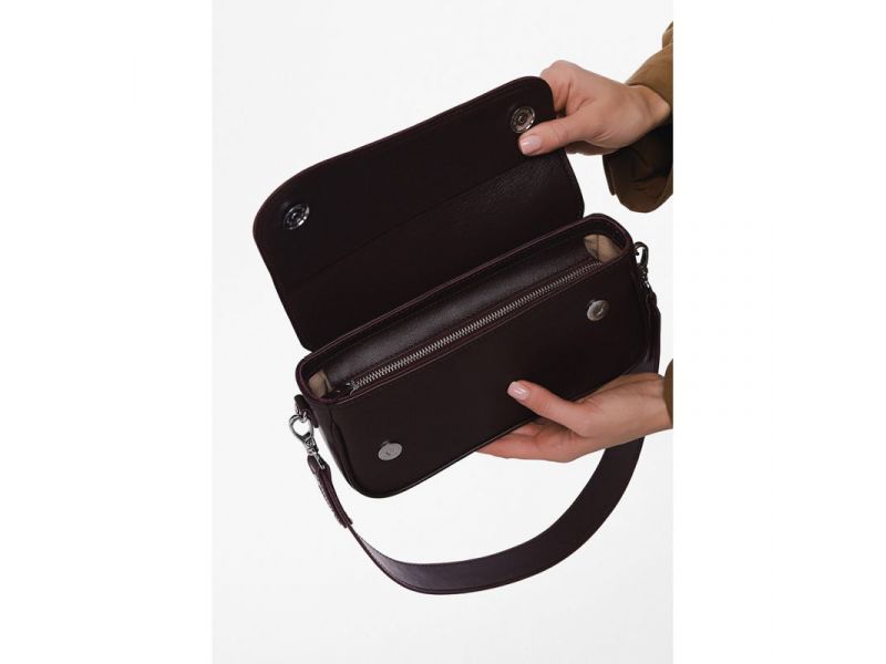 Женская кожаная сумка Nona бордовая краст, фото 5