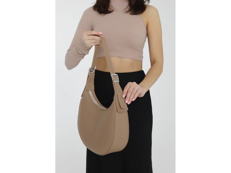 Женская кожаная сумка Vivian темно-бежевая флотар, фото 6