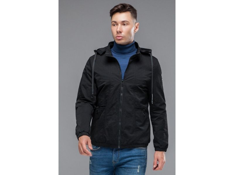 Черная мужская молодежная осенне-весенняя ветровка модель 38399, фото 3