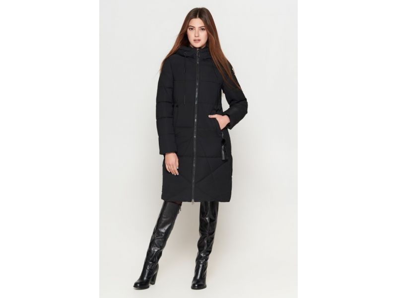 Молодежный черный зимний женский пуховик модель 25495, фото 2
