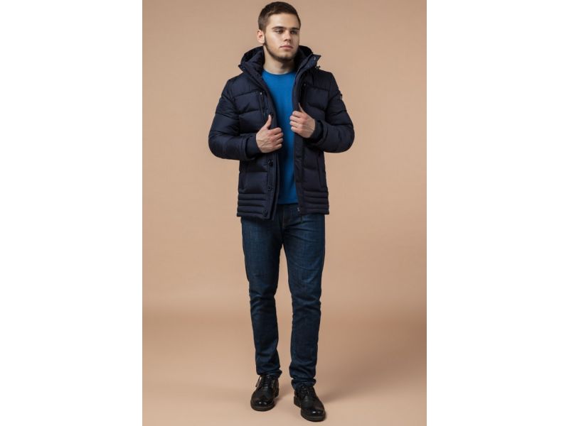 Темно-синяя зимняя куртка с капюшоном мужская модель 31610, фото 3