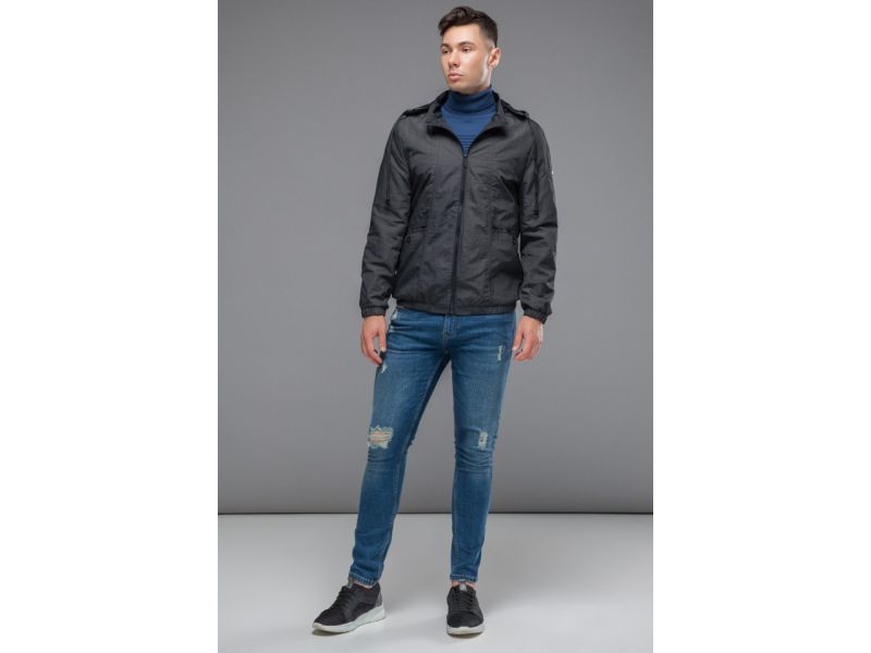 Осенне-весенняя темно-серая мужская молодежная ветровка модель 38399, фото 2