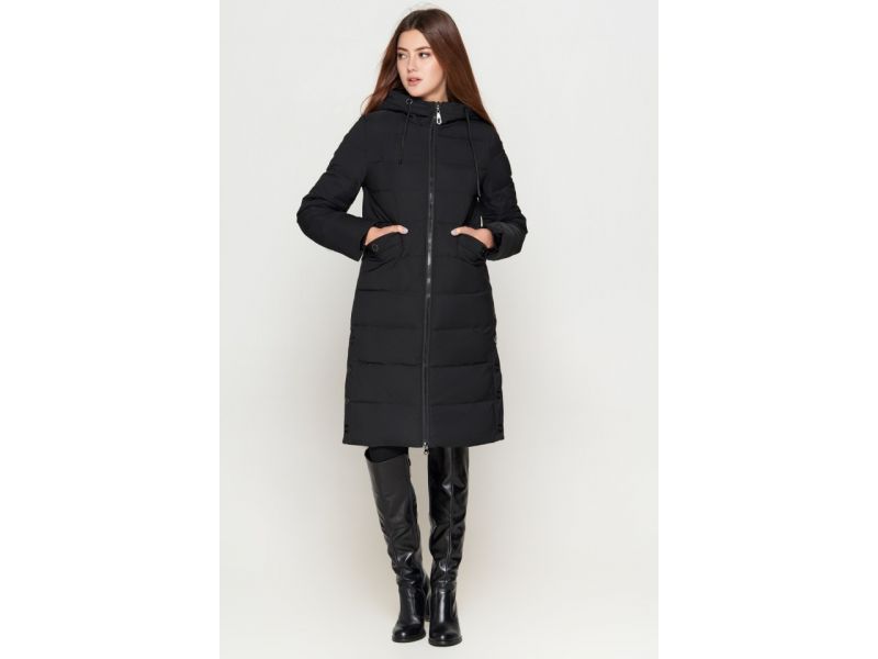 Черный молодежный пуховик женский на зиму модель 25245, фото 2