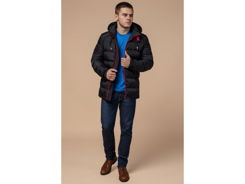 Куртка на зиму мужская цвет черный-красный модель 10168, фото 3