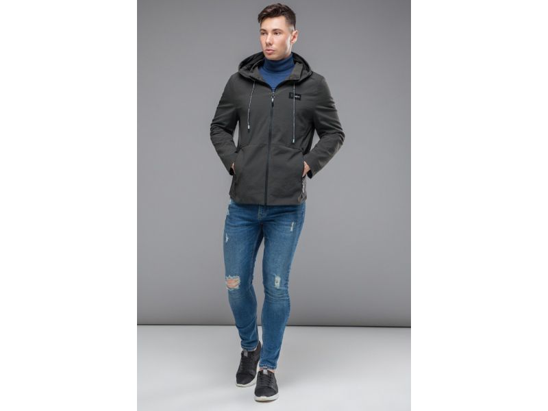 Темно-серая мужская осенне-весенняя ветровка молодежная модель 24242, фото 2