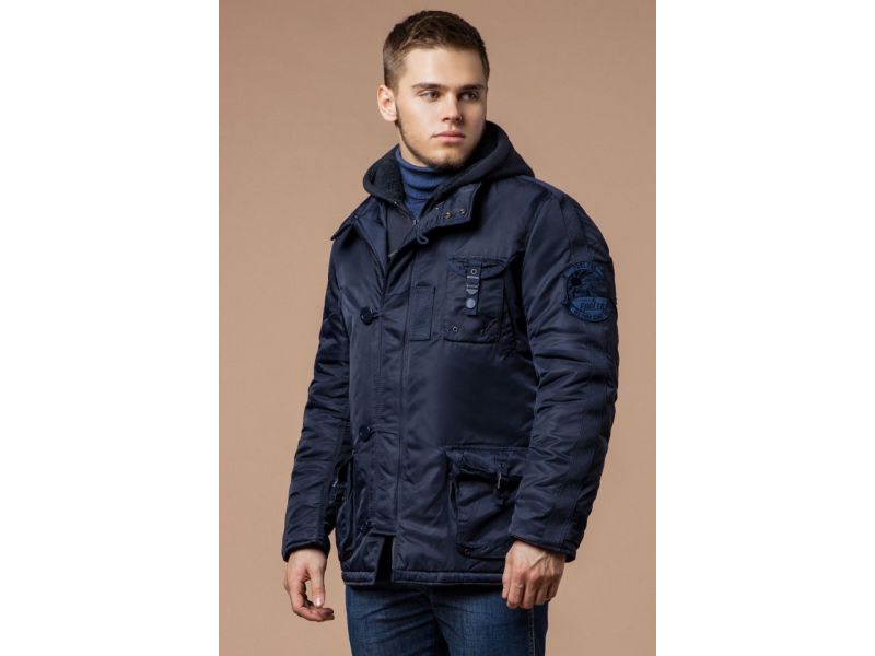 Мужская темно-синяя короткая парка зимняя модель 17197, фото 3