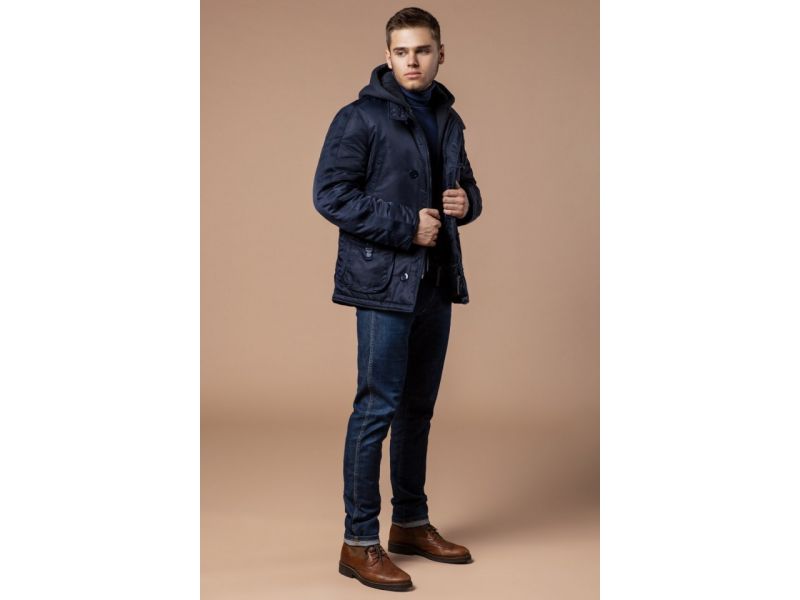 Мужская темно-синяя короткая парка зимняя модель 17197, фото 2