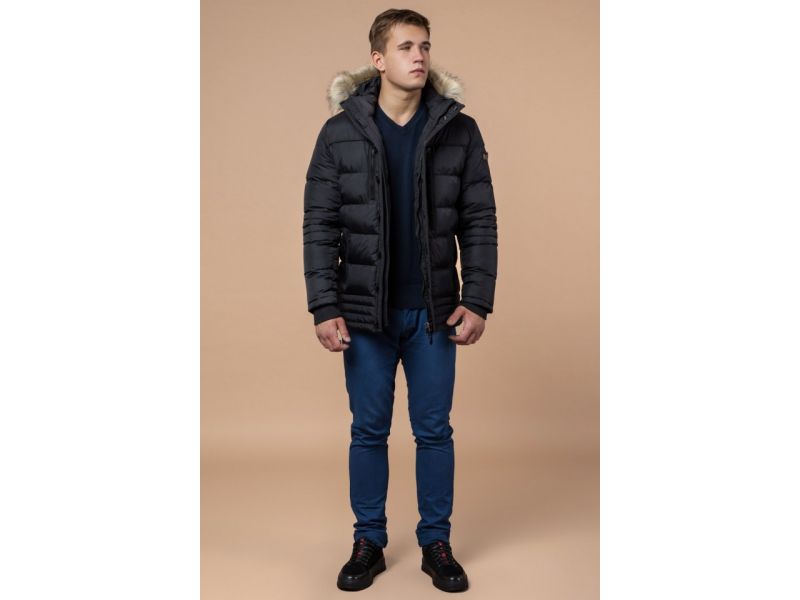 Графитовая зимняя куртка с манжетами мужская модель 45610, фото 3