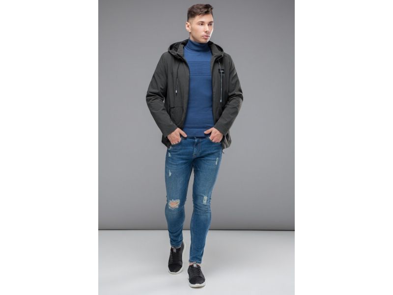 Темно-серая мужская осенне-весенняя ветровка молодежная модель 24242, фото 3