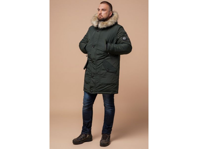Парка мужская зимняя теплая цвета хаки модель 91660, фото 2