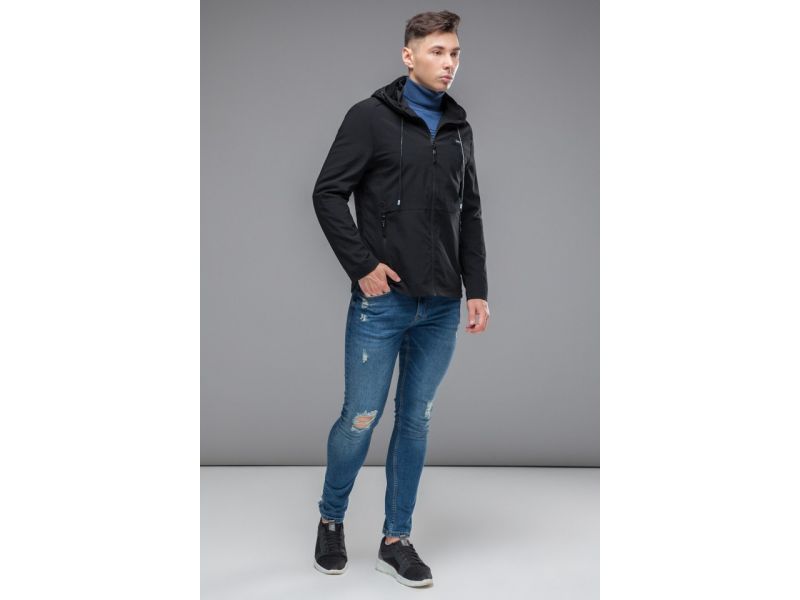 Мужская черная осенне-весенняя молодежная ветровка модель 24242, фото 2
