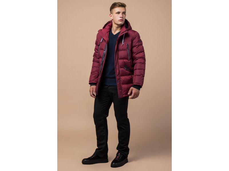Куртка стильная бордового цвета мужская зимняя модель 11726, фото 3