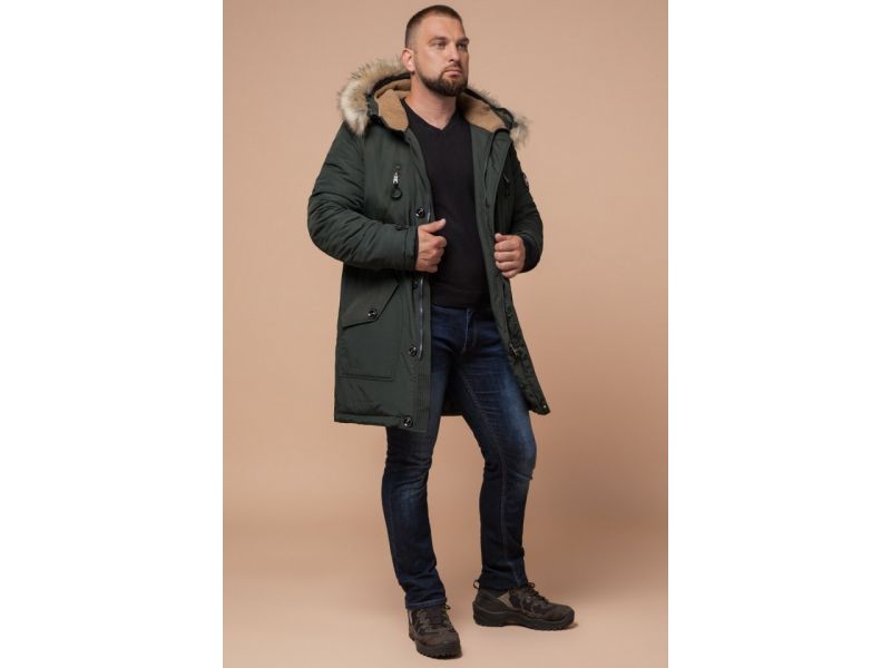 Парка мужская зимняя теплая цвета хаки модель 91660, фото 3