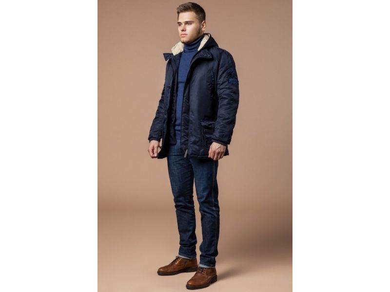 Парка темно-синяя мужская зимняя модель 34568, фото 2