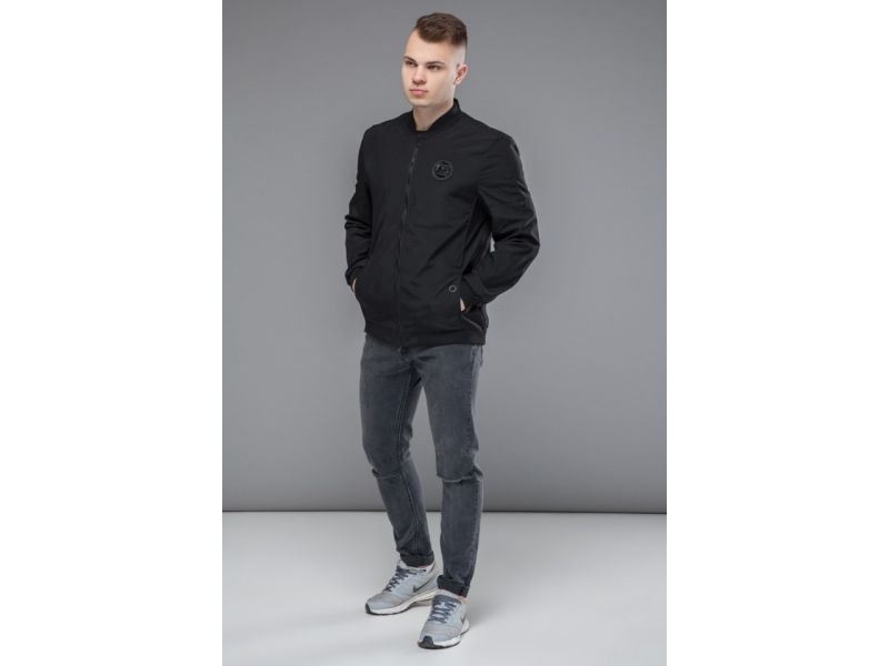 Черный мужской осенне-весенний молодежный бомбер модель 44525, фото 2