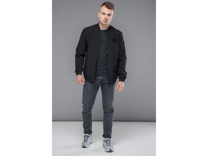 Черный мужской осенне-весенний молодежный бомбер модель 44525, фото 3