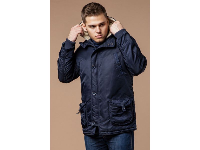 Парка темно-синяя мужская зимняя модель 34568, фото 3