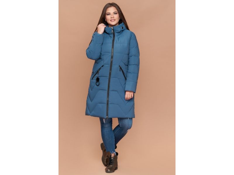 Пуховик большого размера зимний женский цвет темно-голубой модель 25525, фото 2