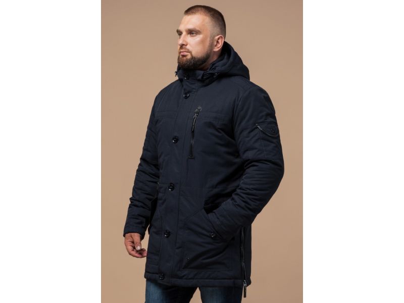 Куртка темно-синяя мужская с капюшоном зимняя модель 45777, фото 3