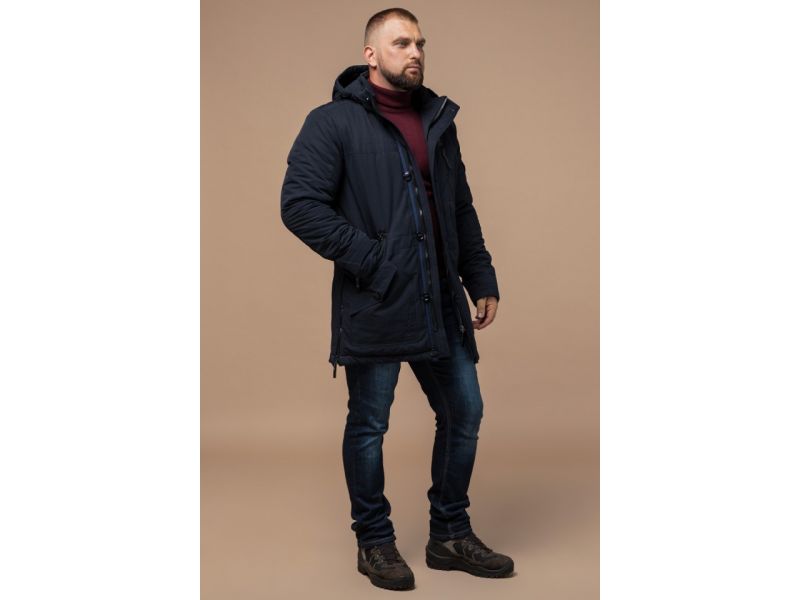Куртка темно-синяя мужская с капюшоном зимняя модель 45777, фото 2