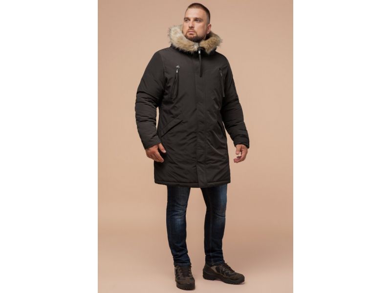 Коричневая парка зимняя мужская с опушкой модель 13475, фото 2